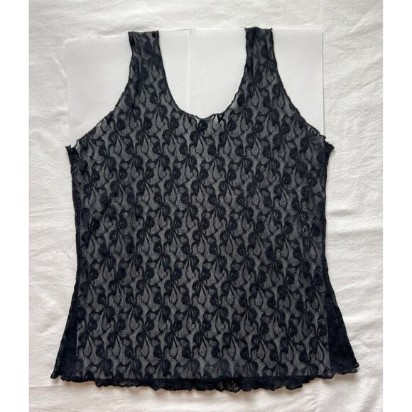 Sheer Stretch Lace Bow Pattern Mesh Tank Top Shirt One Size Medium Lingerie - Picture 2 of 8